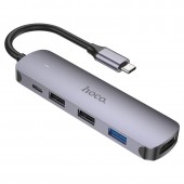 HOCO HB27 TYPE-C HUB , HDMI + USB3.0 + USB2.0*2 + PD , METAL GRAY