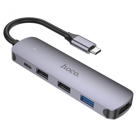 HOCO HB27 TYPE-C HUB , HDMI + USB3.0 + USB2.0*2 + PD , METAL GRAY