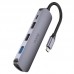 HOCO HB27 TYPE-C HUB , HDMI + USB3.0 + USB2.0*2 + PD , METAL GRAY