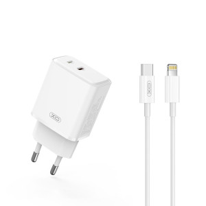 XO L145 ΦΟΡΤΙΣΤΗΣ ΜΕ ΚΑΛΩΔΙΟ LIGHTNING, PD 20W USB-C + LIGHTNING , 2 ΘΥΡΕΣ, ΛΕΥΚΟΣ