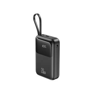 XO PR234 POWERBANK 22.5W+PD20W ME ΟΘΟΝΗ ΚΑΙ ΚΑΛΩΔΙΟ LIGHTNING + TYPE-C 20000MAH, ΜΑΥΡΟ