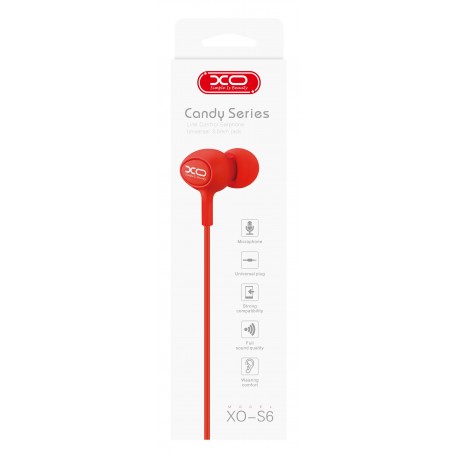 XO S6 ΑΚΟΥΣΤΙΚΑ HANDSFREE, 3.5mm , ΚΟΚΚΙΝΑ