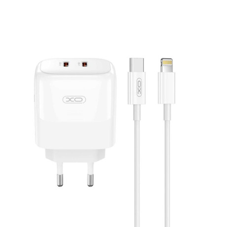 XO L140 GaN NITRIDE ΦΟΡΤΙΣΤΗΣ 35W USB-C , 2 ΘΥΡΕΣ, ΜΕ ΚΑΛΩΔΙΟ LIGHTNING, ΛΕΥΚΟΣ