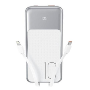 XO PR248 POWERBANK PD 20W + QC 22.5W ΜΕ ΕΝΣΩΜΑΤΩΜΕΝΟ ΚΑΛΩΔΙΟ TYPE-C ΚΑΙ LIGHTNING , ΟΘΟΝΗ, 10000mAh , ΛΕΥΚΟ