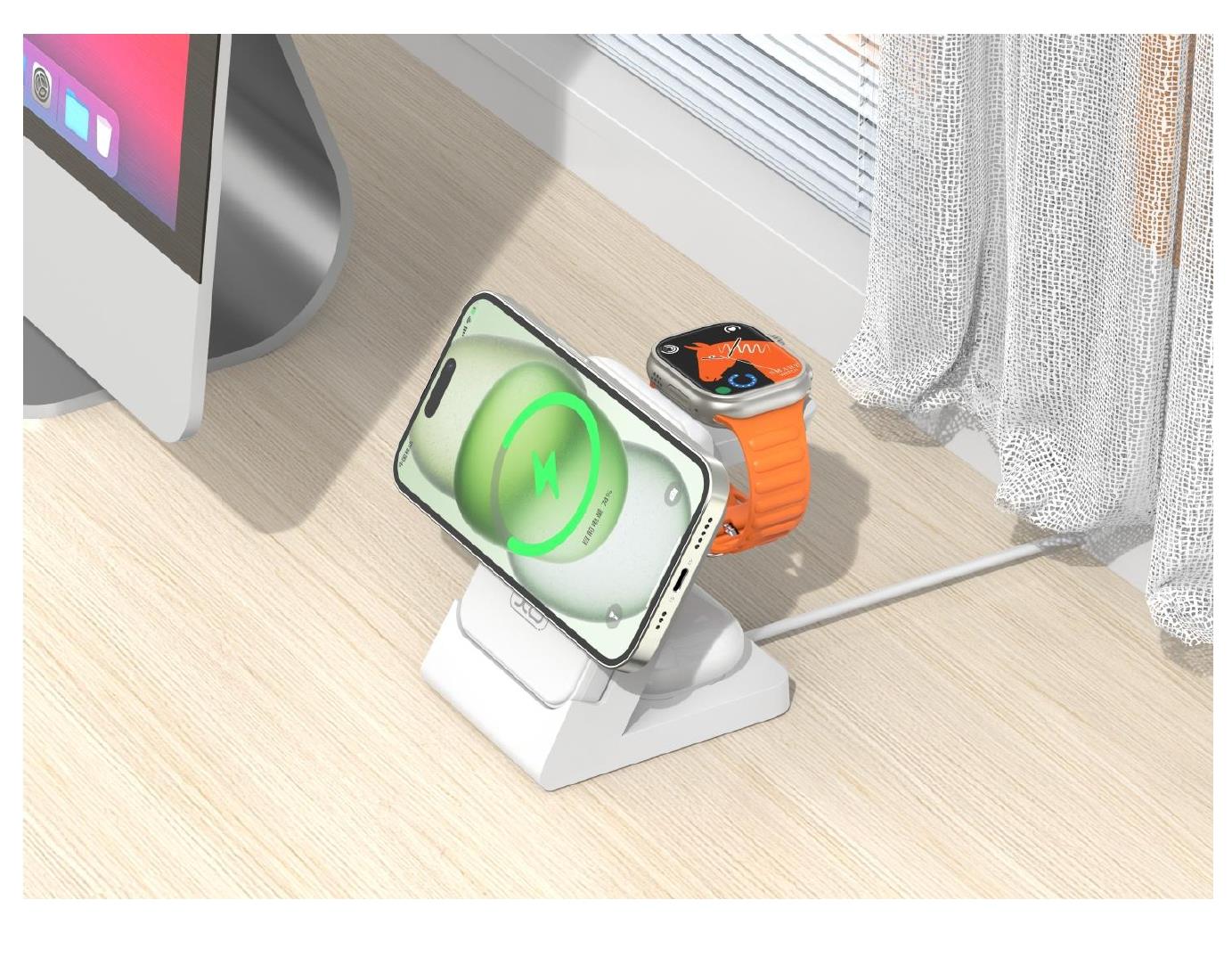 XO CX033 WIRELESS CHARGING POWERBANKplusAPPLE WATCH, HEADPHONE WIRELESS CHARGER, 3 ΣΕ 1 , ΛΕΥΚΟ