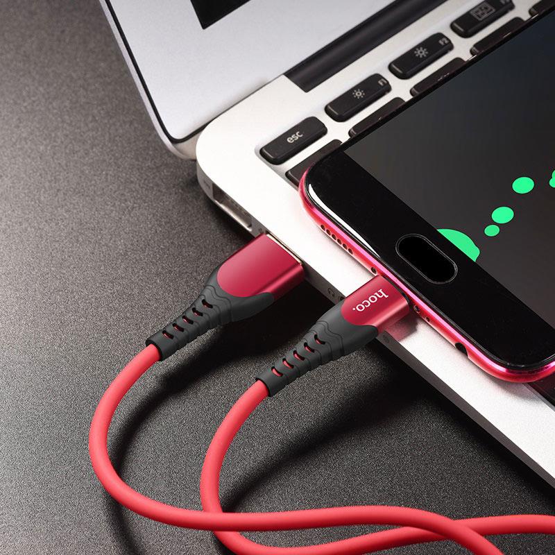 HOCO U80 COOL SILICONE CHARGING CABLE FOR MICRO, ΚΟΚΚΙΝΟ