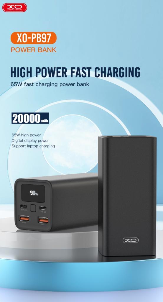 XO PB97 POWERBANK 20000MAH 65W, ΜΑΥΡΟ