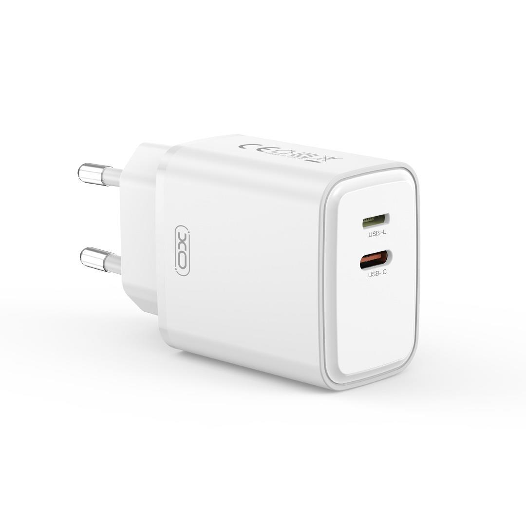 XO L145 ΦΟΡΤΙΣΤΗΣ ΜΕ ΚΑΛΩΔΙΟ LIGHTNING, PD 20W USB-C plus LIGHTNING , 2 ΘΥΡΕΣ, ΛΕΥΚΟΣ