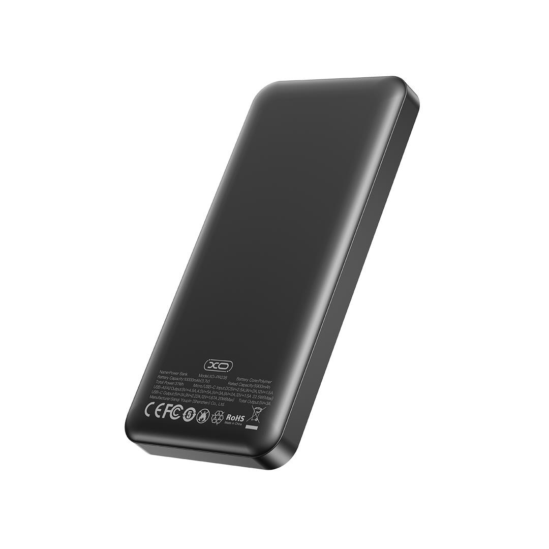 XO PR238 POWERBANK QC3.0 22.5W plus PD20W ME ΟΘΟΝΗ, 10000MAH, ΜΑΥΡΟ