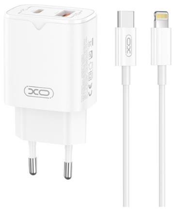 XO L130 ΦΟΡΤΙΣΤΗΣ PD30W/QC18W, ΜΕ ΚΑΛΩΔΙΟ LIGHTNING, 1 ΘΥΡΑ USB plus 1 ΘΥΡΑ PD, ΛΕΥΚΟΣ