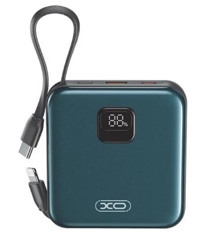 XO PR235 POWERBANK 22.5W ΜΕ ΕΝΣΩΜΑΤΩΜΕΝΟ ΚΑΛΩΔΙΟ TYPE-C ΚΑΙ LIGHTNING , ΟΘΟΝΗ, 10000mAh , ΣΚΟΥΡΟ ΜΠΛΕ