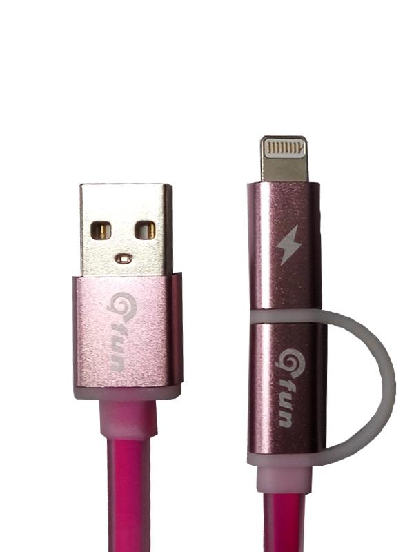 ΚΑΛΩΔΙΟ GFUN ΜΕ LED 2 ΣΕ 1 USB ΣΕ MICRO USB/LIGHTING PINK