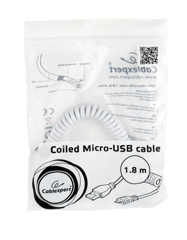 CABLEXPERT ΚΑΛΩΔΙΟ MICRO USB SPIRAL , 1.8m WHITE